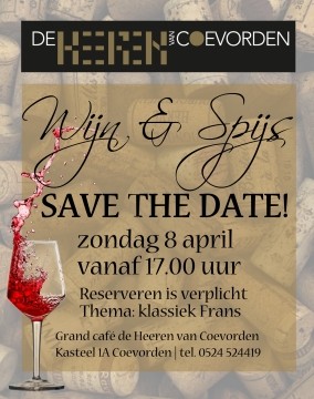 WIJN&SPIJS april 2018 Grand café de Heeren van Coevorden